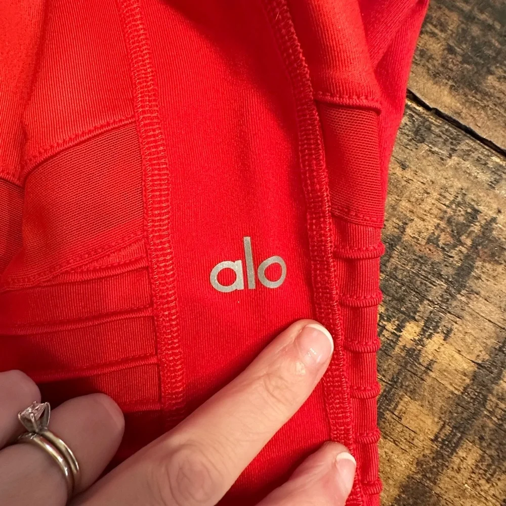 ALO Yoga Red Ribbed Moto High-Waist Leggings